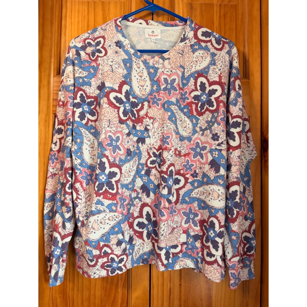 Sundry Floral Paisley French Terry Crewneck Sweatshirt Pullover Size 2/Medium
